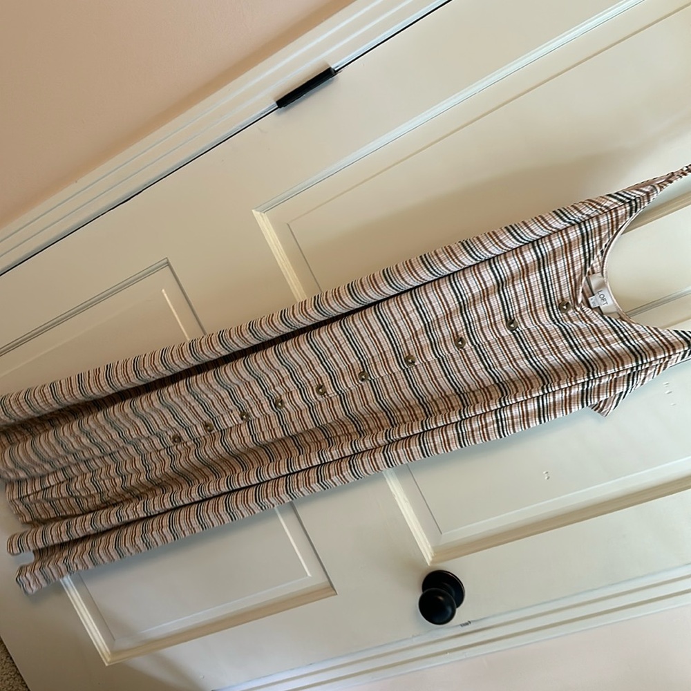 Striped spaghetti strap knit dress w buttons down the front